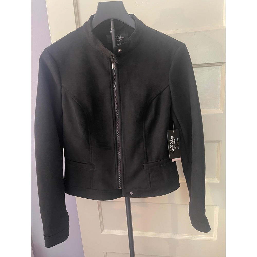 Coffee Shop New York Women's S Black Faux Suede Moto Jacket Military NWT